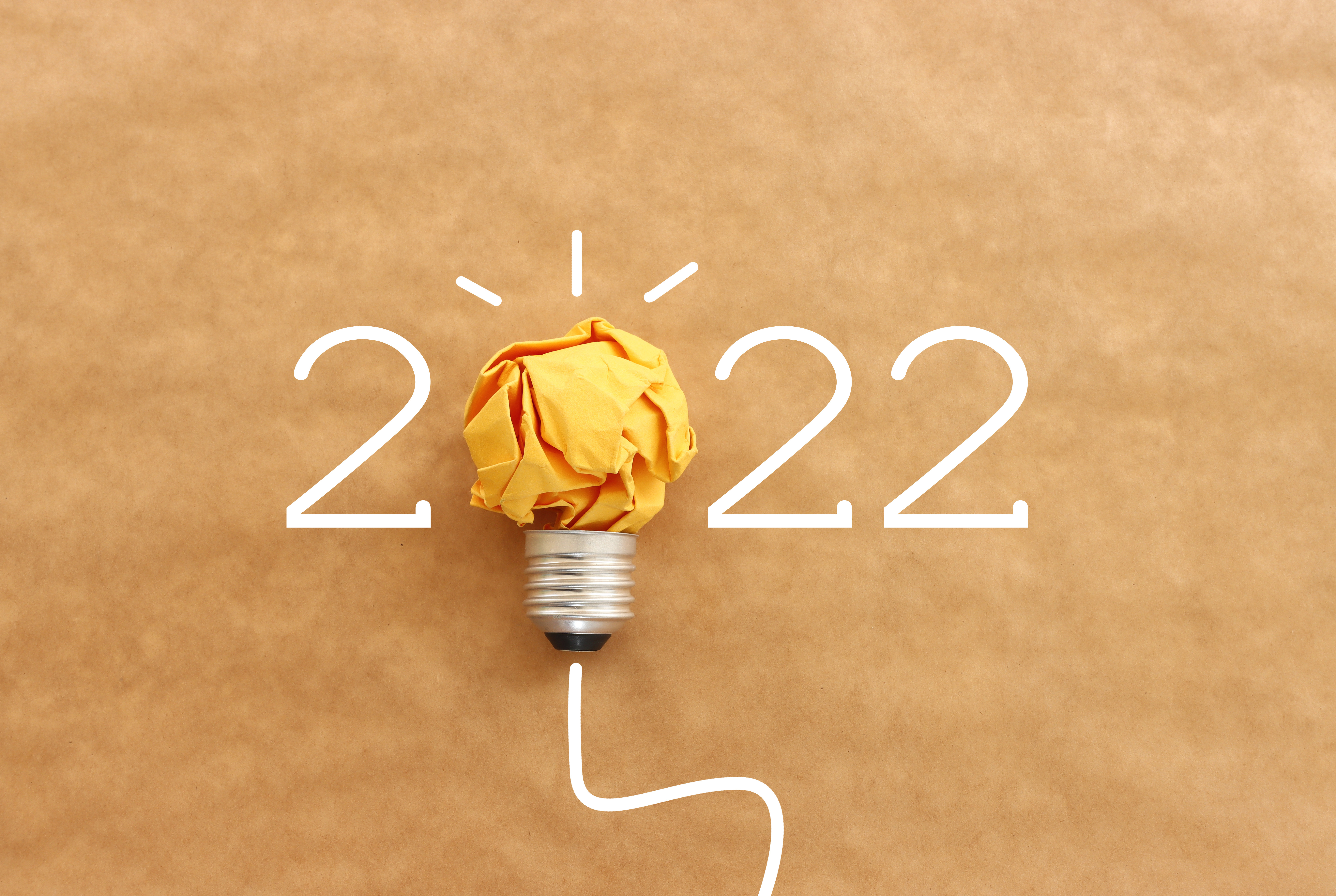 2022 background with light bulb made from paper