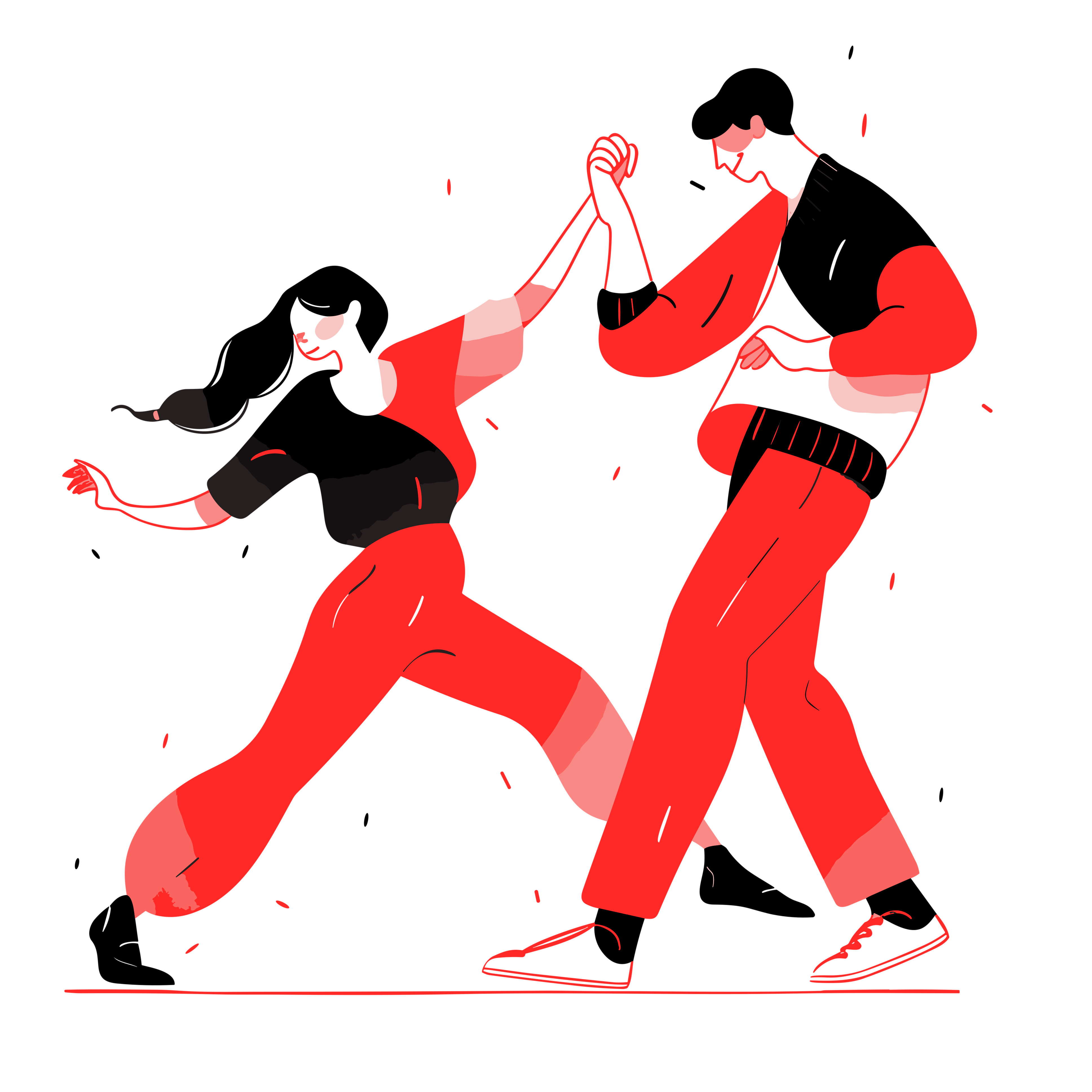 dance school offers private lessons in minimalistic, black and red line work, japan web vector Illustration