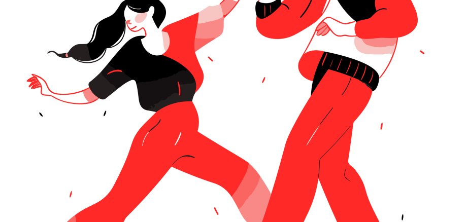 dance school offers private lessons in minimalistic, black and red line work, japan web vector Illustration