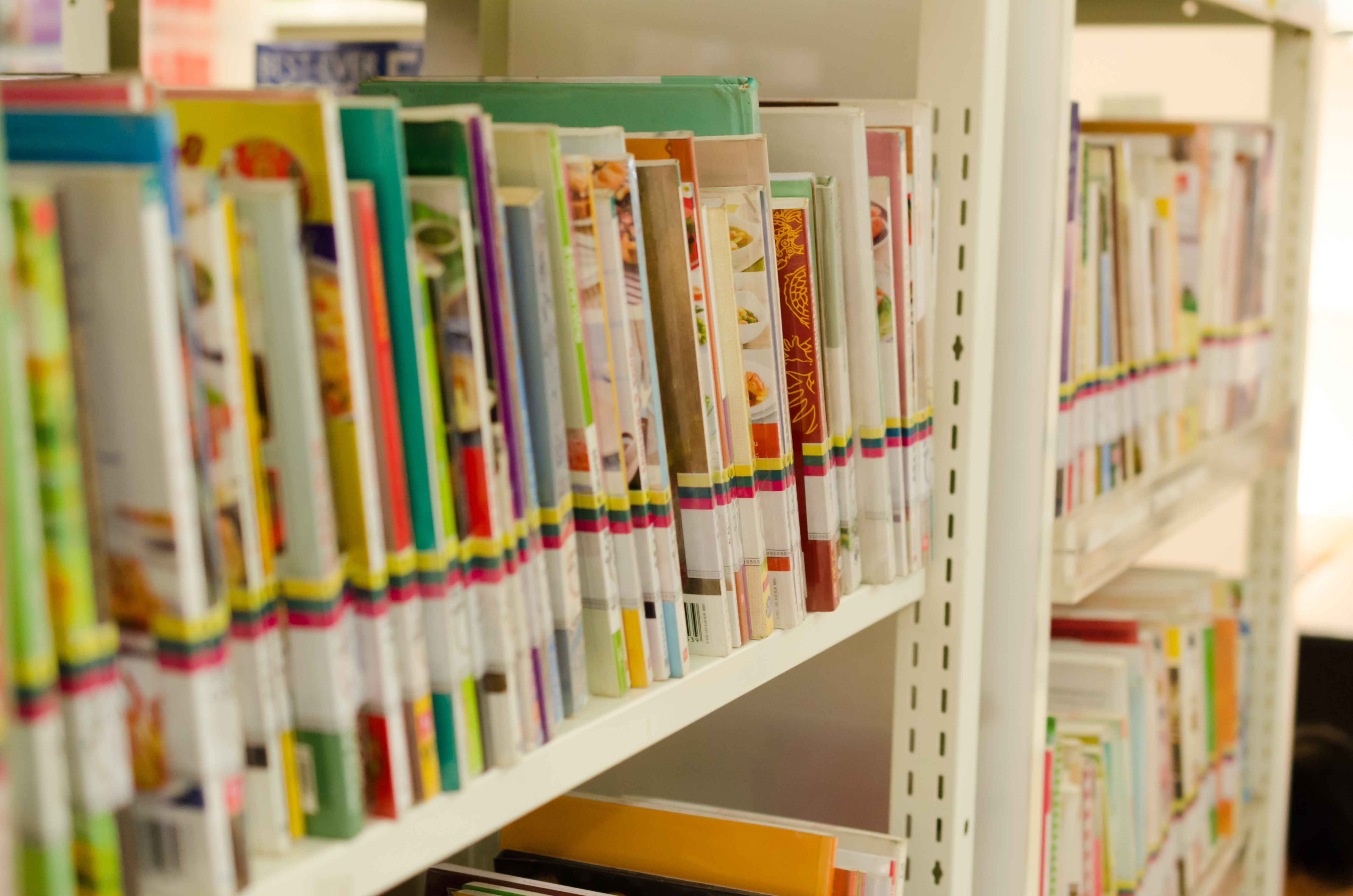 library setting with books and reading material on shelf