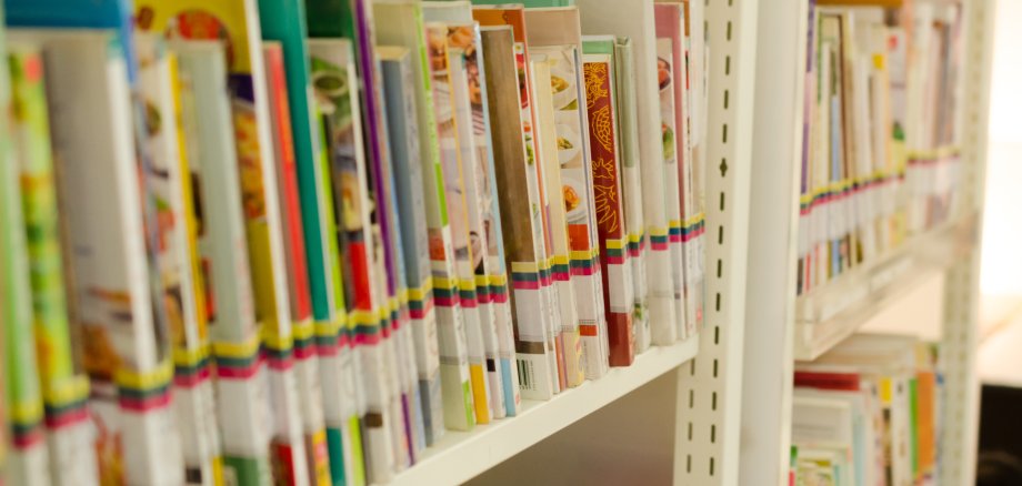 library setting with books and reading material on shelf